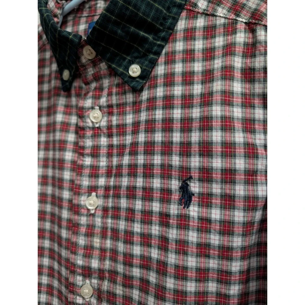 Ralph Lauren Boys Plaid Button‎ Down Shirt Size 5 Preppy 90s Contrast Red Green